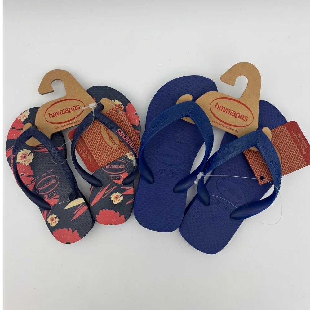 HAVAIANAS Kids Flip Flop Bundle 2 Pair NEW Thong Shoe Blue Beach Toddler 9 11 12